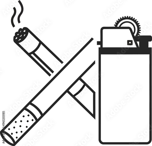 Cigarette crossed with broken lighter