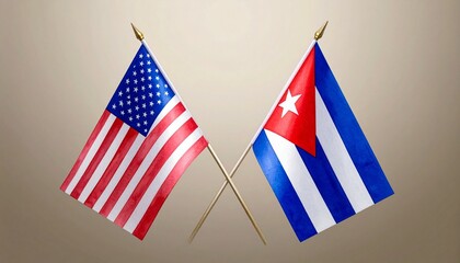 U.S. and Cuban flags crossed on beige background