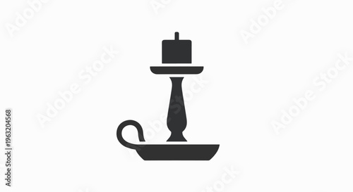 Black silhouette of an oil lamp with a candle on a tray