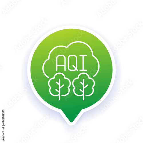 AQI, Air quality index icon with trees, line design