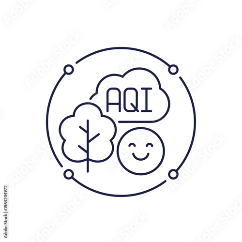AQI, clean air icon in line design, Air quality index