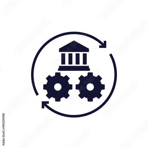 bank operations icon with gears and arrows