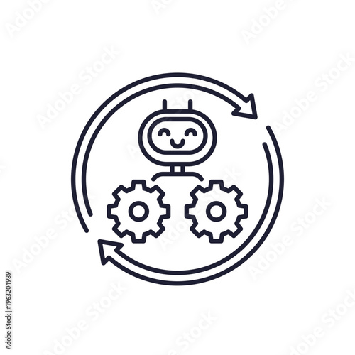 automation line icon with robot, arrows and gears