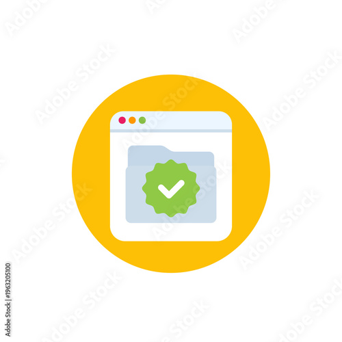 Data verification icon with file folder, flat design