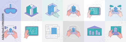 AR architectural and spatial mapping icons – Suitable for interior design apps, engineering software, and tech interfaces.