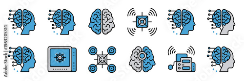 Brain computer interface and BCI icons – Perfect for neural tech apps, medical research, and futuristic AI branding.