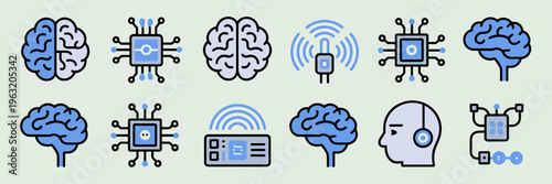 BCI and mind machine interface icons – Ideal for cognitive science, healthcare technology, and cyborg innovation.