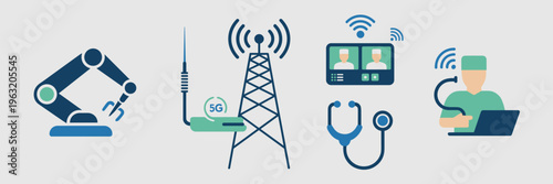 Advanced telehealth and remote surgery console icons – Suitable for medical training materials, future clinic blogs, or health IT sites.
