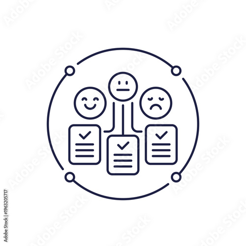 sentiment analysis icon, opinion mining line design on white