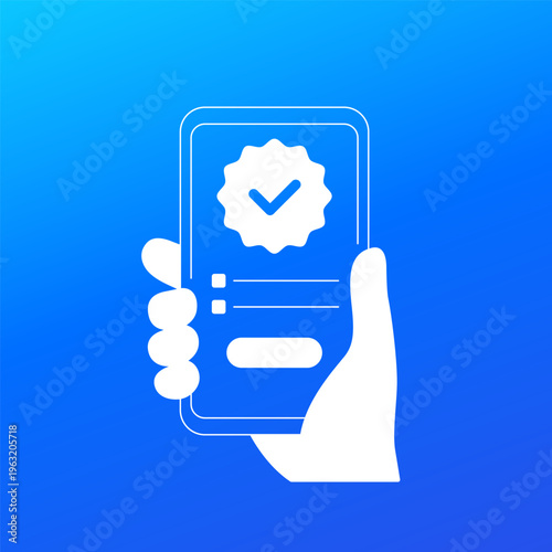 verification icon with phone in hand, vector