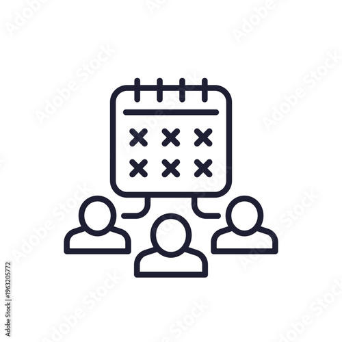 absence and attendance icon, calendar and people line design