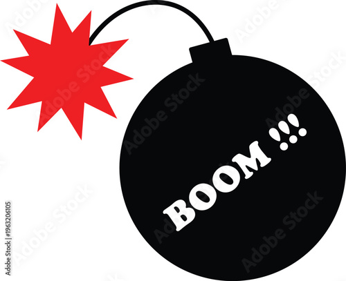 Dynamic cartoon bomb graphic showing an imminent explosion with 'BOOM' text, symbolizing sudden impact or danger