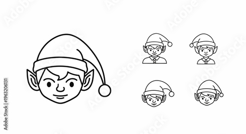 Black and white elf character with various head expressions