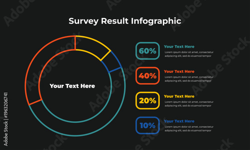 Survey Result Infographic Template with Donut Chart and Percentage Breakdown on Dark Background