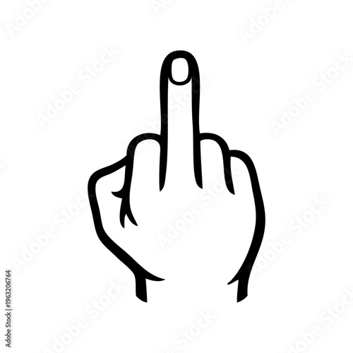 Dibujo sencillo con líneas de una mano que muestra un gesto con el dedo medio levantado, simbolizando desafío o protesta de forma enérgica