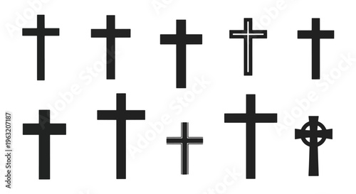 Collection of various Christian cross symbols on white background