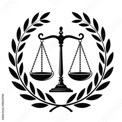 Golden scales of justice symbol with balance and law elements