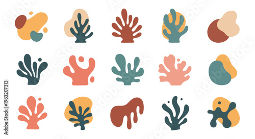 Collection of various abstract plant shapes and designs