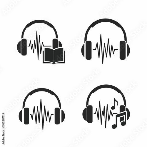 Headphones with sound wave icons for audio and reading