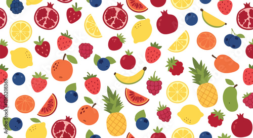 Assorted colorful fruits on white background for healthy eating concepts