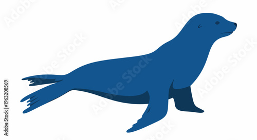 Dark blue seal swimming on white background