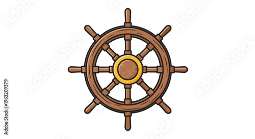 Vintage wooden ship navigation wheel.