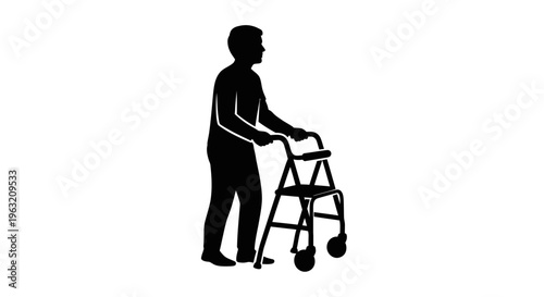 Elderly Man Using Walker Device.