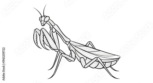 Detailed illustration of a praying mantis.