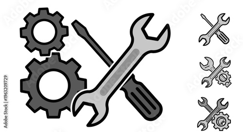 Wrench and gears mechanical tools.