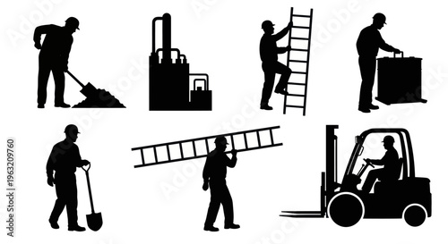 Construction workers with industrial machines.