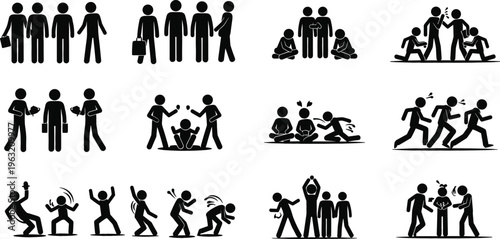 Human Activity Silhouette Collection Vector Set Featuring People in Different Actions, Work, Social, Family, and Daily Life Scenes for Infographic and Design