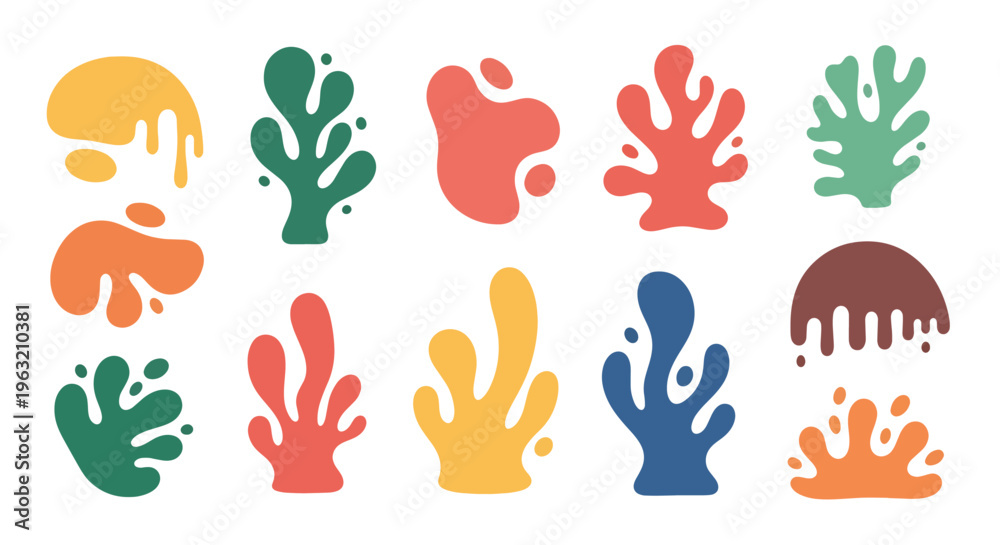 Fototapeta premium Collection of colorful abstract splatter shapes on white background