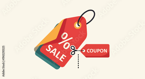 Discount coupon sale tag with percentage off symbol