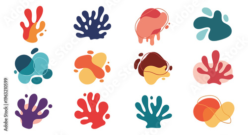 Vibrant colorful hand splatter shapes on white background