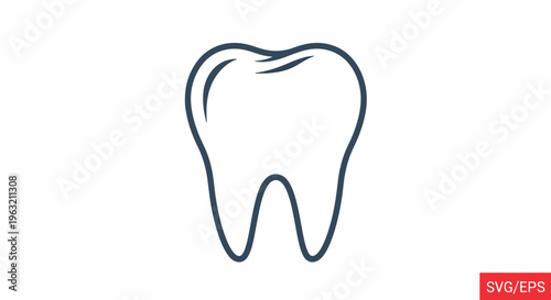 Simple line drawing of a molar tooth in dark blue color