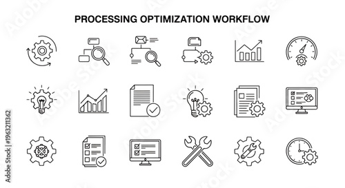 Set of processing optimization workflow icons for business productivity