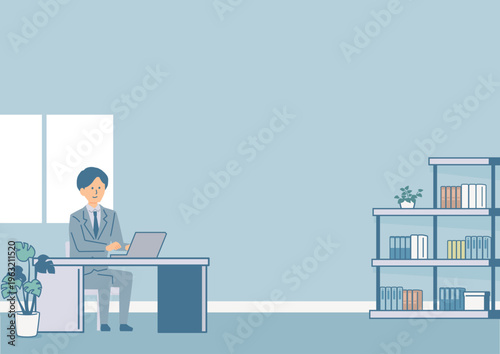 オフィスで働くスーツ姿の男性の背景イラスト