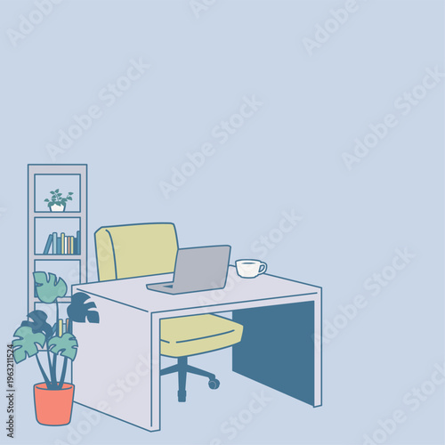 オフィスのデスクの正方形背景イラスト