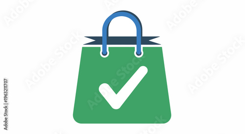 Green shopping bag with white checkmark and blue handle
