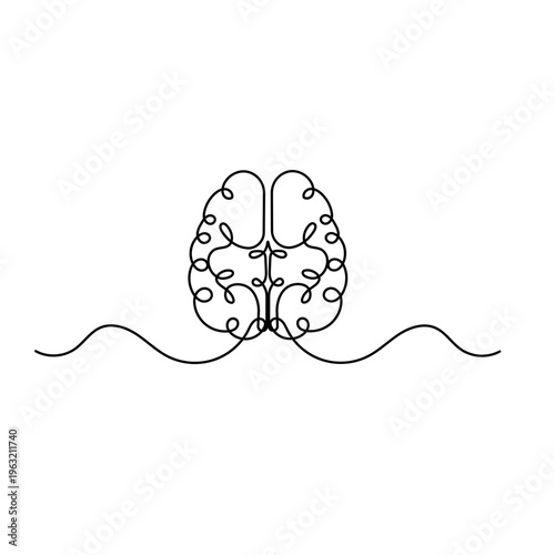 Modern line art illustration of a human brain showing intelligence and logic
