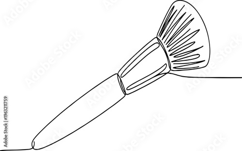Minimalist continuous line drawing of a makeup brush, elegant cosmetic applicator vector, professional beauty tool illustration for salon branding isolated PNG with Transparent Background
