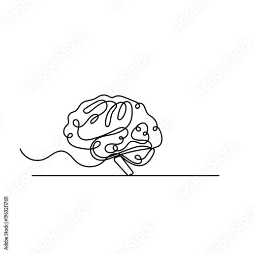 Modern line art illustration of a human brain showing intelligence and logic
