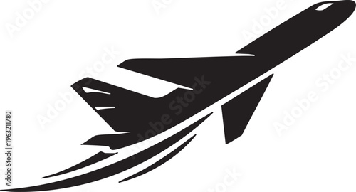 Airplane Taking Off Silhouette, Flight Ascent Aviation Vector Icon