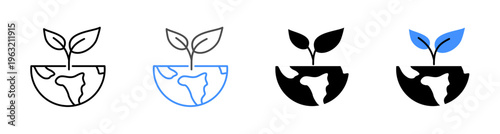 Global Environmental and Green World Nature Icon Line Art Vector Illustration Editable