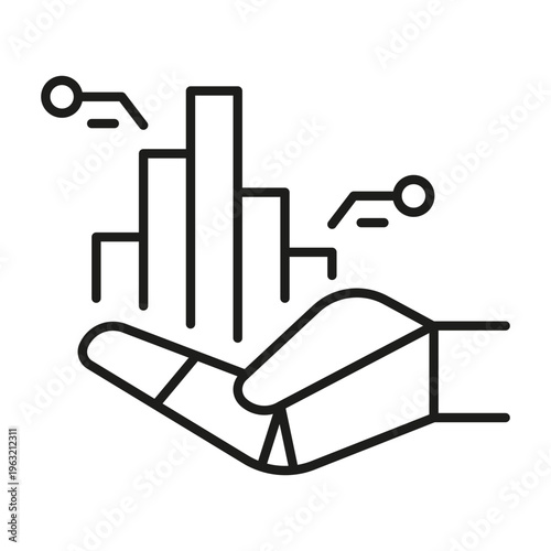 Data automation analytics in ai robot hand icon line art