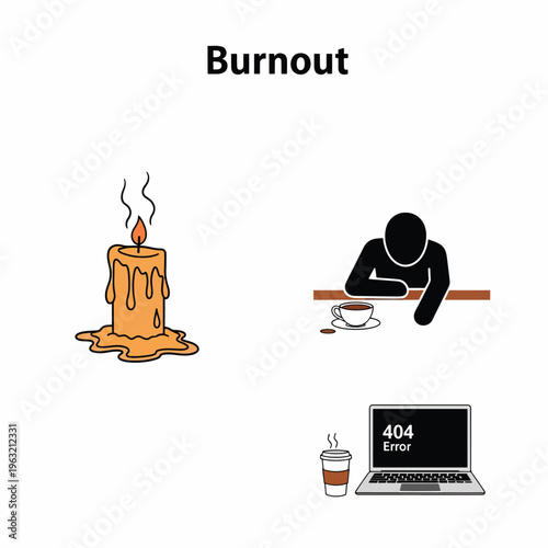 Burnout concept with melting candle and exhausted person
