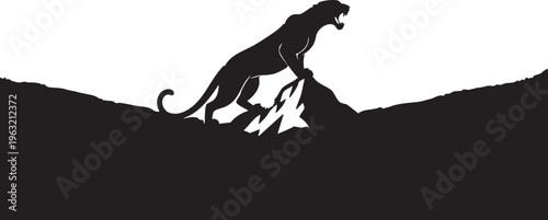 Black Panther Crouching on a Mountain Peak Silhouette