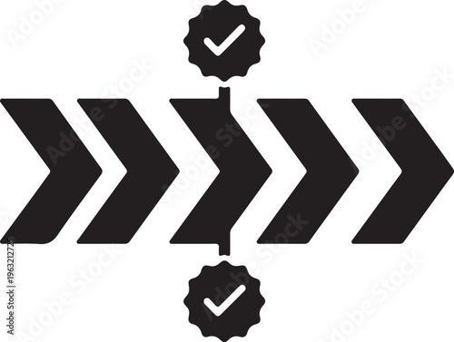 Black and white image of two checkmarks with chevron arrows