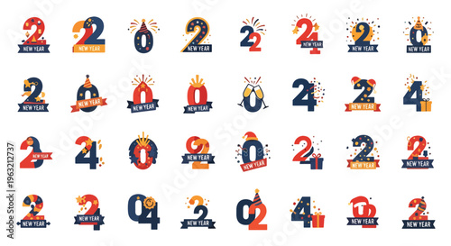Colorful numeric icons with creative designs on white background