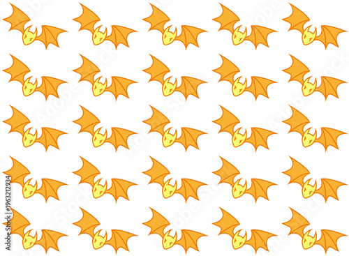 Bright seamless background pattern showcasing joyful yellow cartoon bats over a crisp white backdrop. A cheerful and unexpected design ideal for modern kids' textiles, summer accessories, or unique br